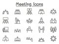 Meeting icons set in thin line style Royalty Free Stock Photo