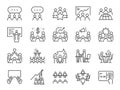 Meeting line icon set. Included icons as meeting room, team, teamwork, presentation, idea, brainstorm and more. Royalty Free Stock Photo