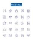 Meeting line icons signs set. Design collection of Gathering, Conclave, Conference, Reunion, Forum, Dialogue, Congress Royalty Free Stock Photo