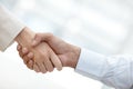 Meeting new corporate allies. Cropped view of two businesspeople shaking hands. Royalty Free Stock Photo