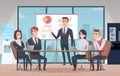 Meeting office interior. Business conference room with people managers working team vector cartoon interior Royalty Free Stock Photo