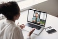 Meeting online. Man and woman having discussion or web conference chat, Work or study from home, online video conference Royalty Free Stock Photo