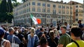 Meeting of photographers, reporters and passersby during the demonstration of the right in Piazza del Popolo