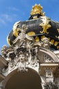 Meeting point Kronentor, crown gate detail, Zwinger palace, Dresden, Germany Royalty Free Stock Photo