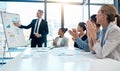 Meeting, presentation and applause with a business man training his team during a boardroom workshop. Leadership Royalty Free Stock Photo