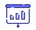 Meeting presentation bar chart single isolated icon with dash or dashed line style