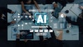 Meeting of Professionals Analyzing Data with Artificial Intelligence Concepts on Display and Digital Graphics Enhancing Royalty Free Stock Photo