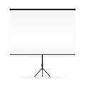 Meeting Projector Screen Vector. Empty White Board Presentation On Tripod Conference.