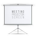Meeting Projector Screen Vector. Presentation Bblank Whiteboard. Realistic Standing Tripod Projector For Seminar And Presentation