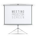Meeting Projector Screen Vector. Presentation Bblank Whiteboard. Realistic Standing Tripod Projector For Seminar And Presentation Royalty Free Stock Photo