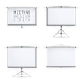 Meeting Projector Screen Vector Set. White Board Presentation Conference With Tripod And Hanging. Empty White Board Presentation A