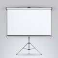 Meeting Projector Screen Vector. White Board Presentation Conference With Tripod. Empty White Board On Tripod For Conference And M
