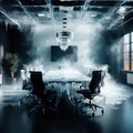 Meeting room, business stuck, interior, frozen and covered with ice Royalty Free Stock Photo