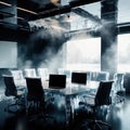 Meeting room, business stuck, interior, frozen and covered with ice Royalty Free Stock Photo