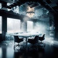 Meeting room, business stuck, interior, frozen and covered with ice Royalty Free Stock Photo