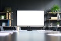 Meeting room in modern office with big blank empty mockup screen monitor. Royalty Free Stock Photo