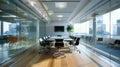 The meeting rooms in this hightech office space are equipped with smart glass windows seamlessly blending technology and