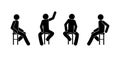 Meeting stick figure icon, people sit on chairs illustration, human silhouette isolated