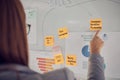 Meeting, sticky note and business woman planning strategy project with statistics, data and charts. Corporate, post it Royalty Free Stock Photo