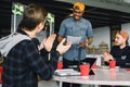 Meeting Talking Discussion Brainstorming Communication Concept. African American businessman in casual wear holding Royalty Free Stock Photo