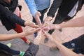 Meeting teamwork concept,Friendship,Group business people with stack of hands showing unity Royalty Free Stock Photo