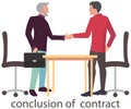 Meeting of two businessmen and agreement handshake. Business partners conclude new contract Royalty Free Stock Photo