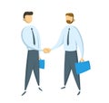 The meeting of two businessmen and business handshake. Flat vector illustration. Isolated on white background. Royalty Free Stock Photo