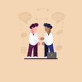 Meeting two businessmen, white-skinned and dark-skinned. Modern vector illustration. - Vector