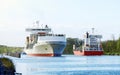 Nord-Ostsee-Kanal with two cargo ships near Rendsburg, Germany Royalty Free Stock Photo