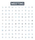 Meeting vector line icons set. Conference, Assembly, Dialogue, Forum, Gather, Caucus, Rendezvous illustration outline