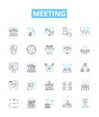 Meeting vector line icons set. Conference, Assembly, Dialogue, Forum, Gather, Caucus, Rendezvous illustration outline