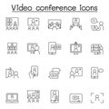 Meeting & Video conference icon set in thin line style Royalty Free Stock Photo