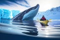 meeting whale in water winter kayaking in antarctica