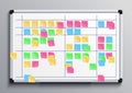 Meeting white board with color stickers. Scrum task board with sticky notes of daily plan vector illustration