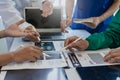 Meetings and laptops for office teams to discuss Brainstorming and Planning Doctors, nurses and computers Royalty Free Stock Photo