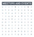 Meetups and events vector line icons set. Meetups, Events, Gatherings, Networking, Conventions, Seminars, Reunions