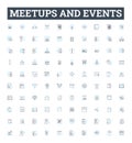 Meetups and events vector line icons set. Meetups, Events, Gatherings, Networking, Conventions, Seminars, Reunions Royalty Free Stock Photo