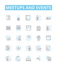 Meetups and events vector line icons set. Meetups, Events, Gatherings, Networking, Conventions, Seminars, Reunions Royalty Free Stock Photo