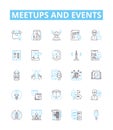 Meetups and events vector line icons set. Meetups, Events, Gatherings, Networking, Conventions, Seminars, Reunions Royalty Free Stock Photo