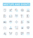 Meetups and events vector line icons set. Meetups, Events, Gatherings, Networking, Conventions, Seminars, Reunions