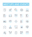 Meetups and events vector line icons set. Meetups, Events, Gatherings, Networking, Conventions, Seminars, Reunions Royalty Free Stock Photo