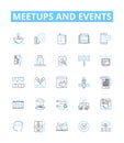 Meetups and events vector line icons set. Meetups, Events, Gatherings, Networking, Conventions, Seminars, Reunions Royalty Free Stock Photo