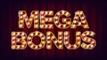 Mega Bonus Banner Vector. Casino Vintage Golden Illuminated Neon Light. For Slot Machines Signboard Design. Fortune Royalty Free Stock Photo