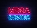 Mega Bonus neon sign vector. Bonus neon text Design template neon sign, light banner, neon signboard, nightly bright