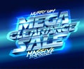 Mega clearance sale, massive discounts, hurry up, poster retro futurism style
