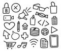 Mega collection of doodle items. Vector set Hand-drawn icons of different subjects Royalty Free Stock Photo