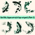 Mega collection set-pack Vector Koi fish Japan art-style logo, Drawing Elegant style Royalty Free Stock Photo