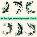 Mega collection set-pack Vector Koi fish Japan art-style logo, Drawing Elegant style