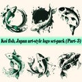 Mega collection set-pack Vector Koi fish Japan art-style logo, Drawing Elegant style Royalty Free Stock Photo