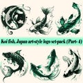 Mega collection set-pack Vector Koi fish Japan art-style logo, Drawing Elegant style Royalty Free Stock Photo